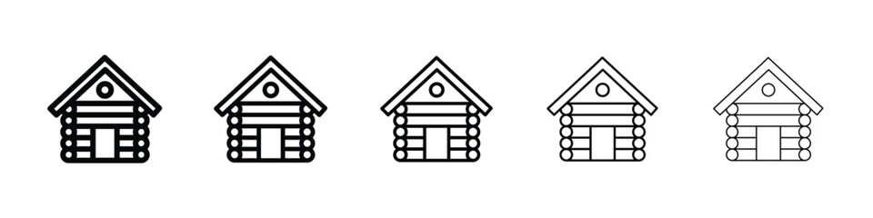 Cabin icons in black stroke designs on white background