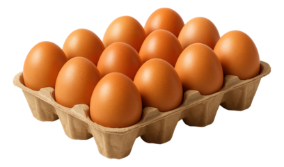 A dozen brown eggs neatly arranged in a cardboard carton, showcasing their smooth and uniform surface.