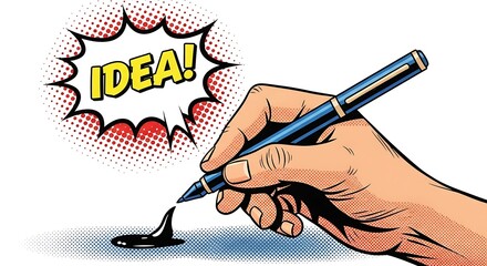 Captivating Illustration Hand Writing Down an Idea, Pop Art Style