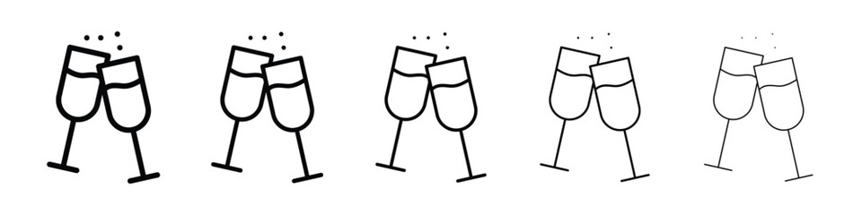 Champagne Glass icons in black stroke designs on white background