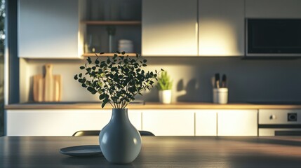 Vase on Dining Table in Kitchen