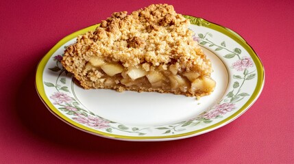 A Slice of Apple Crumble: A Delightful Autumn Dessert Recipe - Homemade, Sweet, and Warm Spiced Apple Crumble Pastry Treat on a Floral Plate