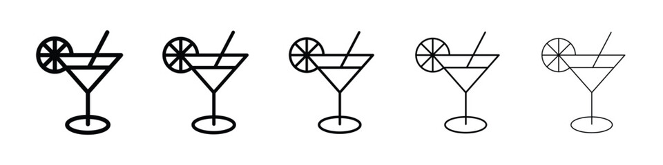 Citrus Martini glass icons in black stroke designs on white background