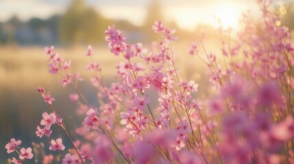 Captivating pink blossoms dance in the golden sunlight whispering tales of spring renewal and gentle