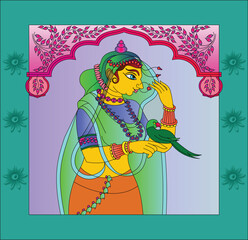 decoration adorning a gateway of the house. Traditional Rajasthani wall painting. For the marriage ceremony. India.	