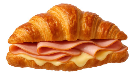 Flaky croissant sandwich with layers of ham and melted cheese.