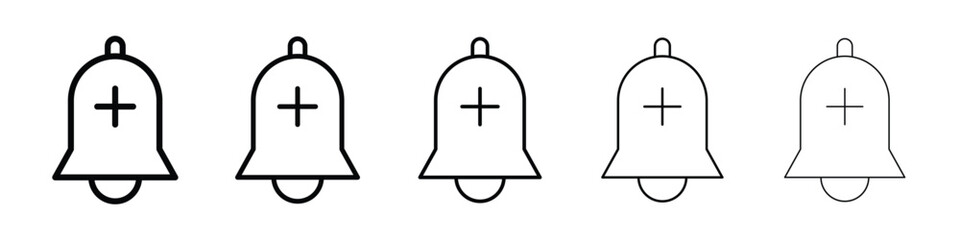 Cowbell circle plus icons in black stroke designs on white background