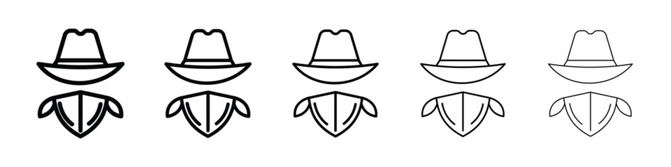 Cowboy icons in black stroke designs on white background