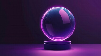 Glass orb with glowing outline and center text space, flat design illustration