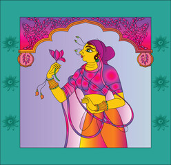 decoration adorning a gateway of the house. Traditional Rajasthani wall painting. For the marriage ceremony. India.	