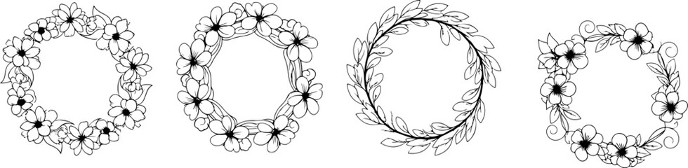 Elegant Floral Wreaths Circular Frames for Design Projects