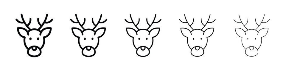 Deer rudolph icons in black stroke designs on white background