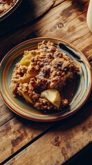 Apple Crumble: A Rustic Delight - Homemade Recipe, Sweet and Tart, Warm Comfort Food, Perfect for Autumn and Cozy Gatherings.  Enjoy the delicious crumble topping and juicy apple filling!