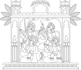 decoration adorning a gateway of the house. Traditional Rajasthani wall painting. For the marriage ceremony. India.	