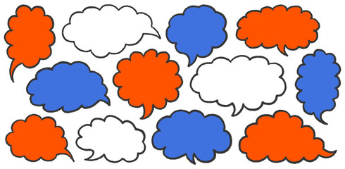 Crayon Speech Bubble Frame. Vector Chalk Talk Balloon. Colorful Dialog Chat Illustrations