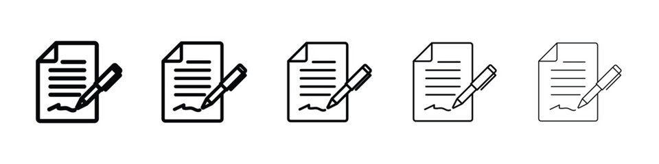 Document signed icons in black stroke designs on white background