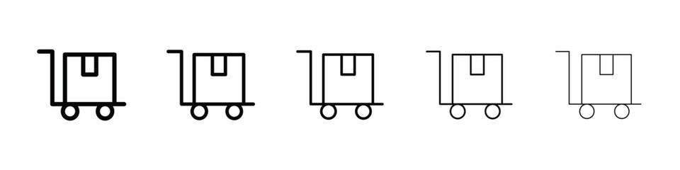 Dolly flatbed icons in black stroke designs on white background