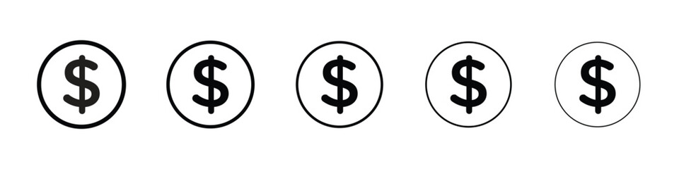 Dollar icons in black stroke designs on white background