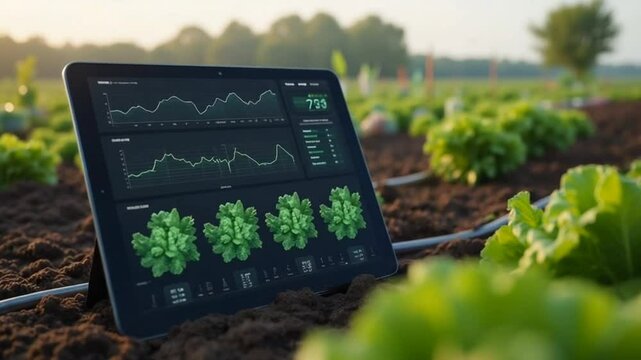 IoT soil moisture sensor monitoring system in smart agricultural field with wireless data transmission to mobile device for precision farming and sustainable crop management