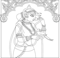 decoration adorning a gateway of the house. Traditional Rajasthani wall painting. For the marriage ceremony. India.	
