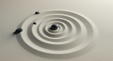 Grey Stones in Concentric Sand Circles Zen Garden concentric circles