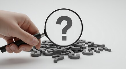 Hand Holding Magnifying Glass Over Question Marks searching