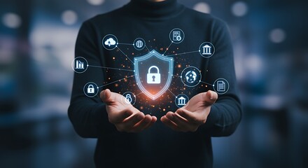 Person Hands Holding Digital Shield Cybersecurity Network Data Protection 1