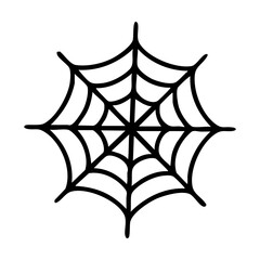 Simple black vector illustration of a symmetrical spider web. Clean and minimal Halloween graphic ideal for stickers, prints, decorations, kids crafts, and spooky seasonal design projects.