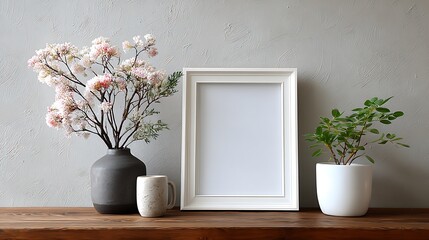 Frame Mockup. Living Room Poster on Wall. Interior Wall Art Mockup with Cozy Home Background. Modern Interior Design.