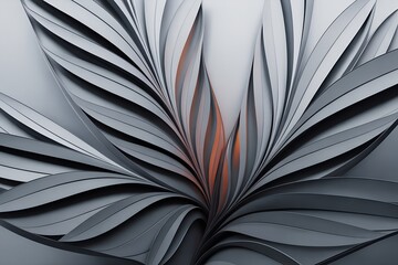 Abstract Black & White Leaf Pattern with Red‑Orange Accents – Stylized Botanical Design

