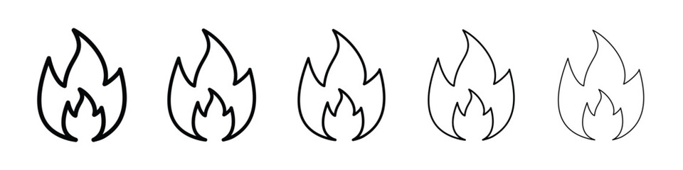 Flame icons in black stroke designs on white background