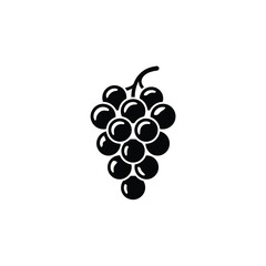 Black and White Icon Illustration of a Bunch of Grapes with Stem Detail