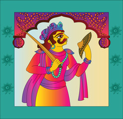 decoration adorning a gateway of the house. Traditional Rajasthani wall painting. For the marriage ceremony. India.	