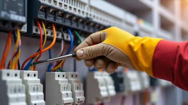 Electrical panel on IEK circuit breakers to protect electrical loads. 