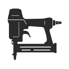 Nail gun tool in black silhouette, for construction and home repair