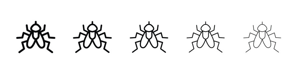 Fly insect icons in black stroke designs on white background