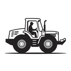 Fototapeta premium Tractor with driver silhouette in black and white, representing agriculture, with copy space