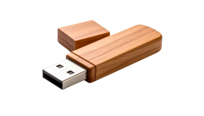 Wooden USB Drive on transparent Background