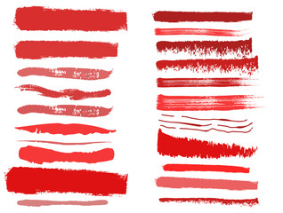 Collection of red paint strokes,set of hand drawn brush strokes,Red line strockes isolated on transparent background,Red stripe flat element.