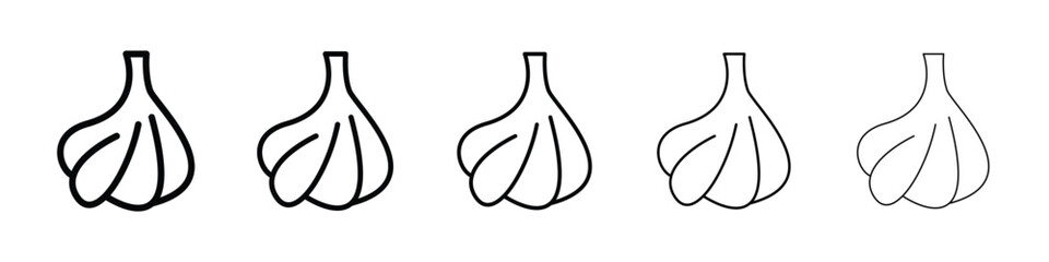 Garlic icons in black stroke designs on white background