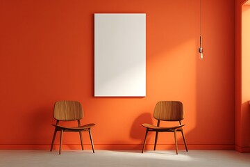 Frame Mockup. Living Room Poster on Wall. Interior Wall Art Mockup with Cozy Home Background. Modern Interior Design.