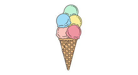 Colorful Ice Cream Cone Illustration on White Background