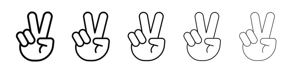 Hand peace icons in black stroke designs on white background