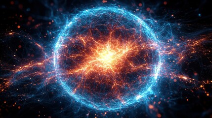 Fototapeta premium Fiery energy sphere, cosmic background, digital art