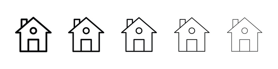 Home icons in black stroke designs on white background