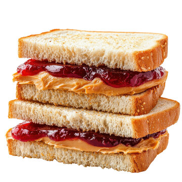 Stacked pbj sandwiches on transparent background