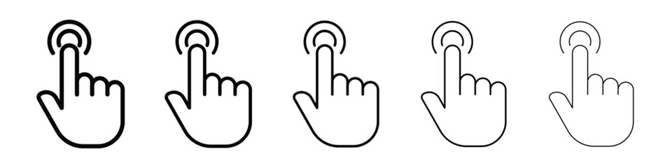 Interactive icons in black stroke designs on white background
