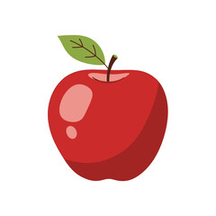 Single Red Apple Illustration with Green Leaf