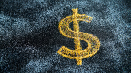 Dollar sign drawn with chalk on a textured blackboard.