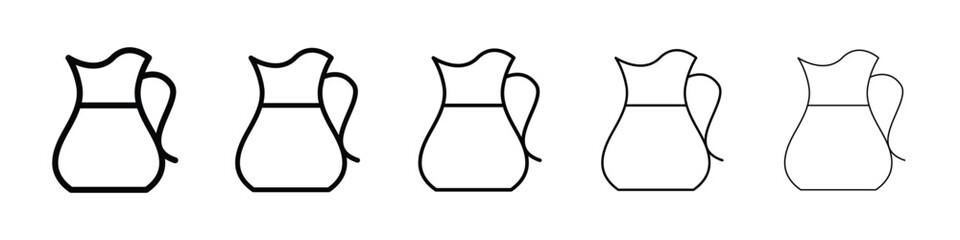 Jug icons in black stroke designs on white background